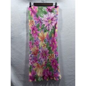 Madison Studio 100% Silk Floral Maxi Skirt Pink Purple Orange Botanical 6 Y2K